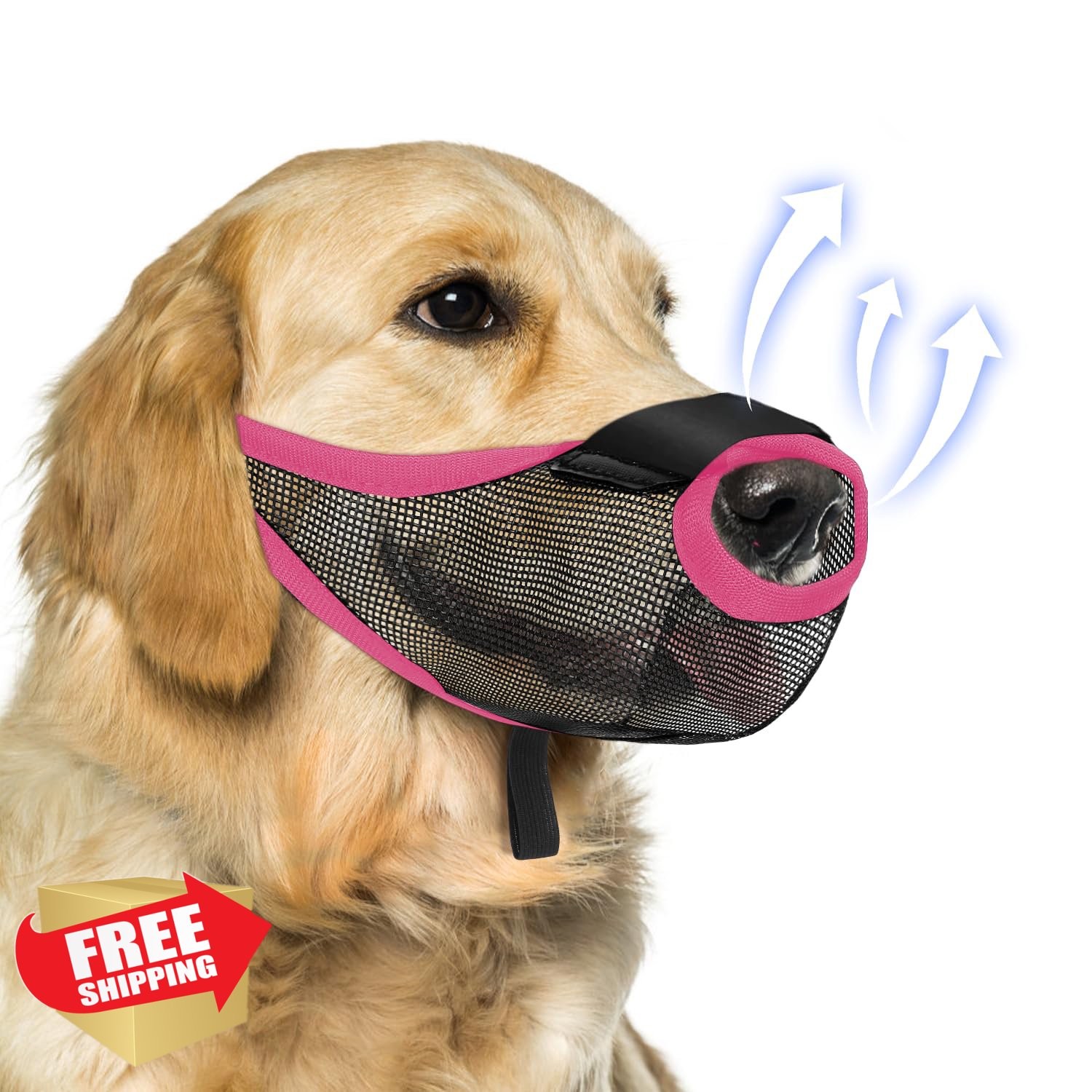 Dog Muzzle S Pink Soft Mesh Breathable Anti-Bite Lick Adjustable Paws