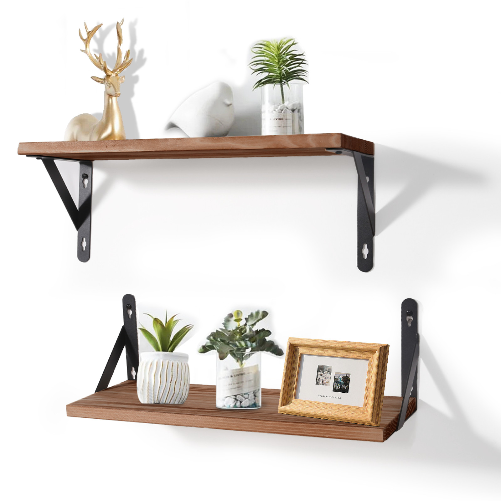 Uten Floating Shelves Set of 2,Natural Wood Wall-Mounted for Living Room Kitchen
