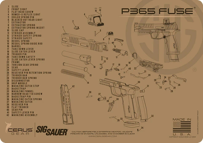 Sig Sauer P365 FUSE Schematic Handgun Mat FDE