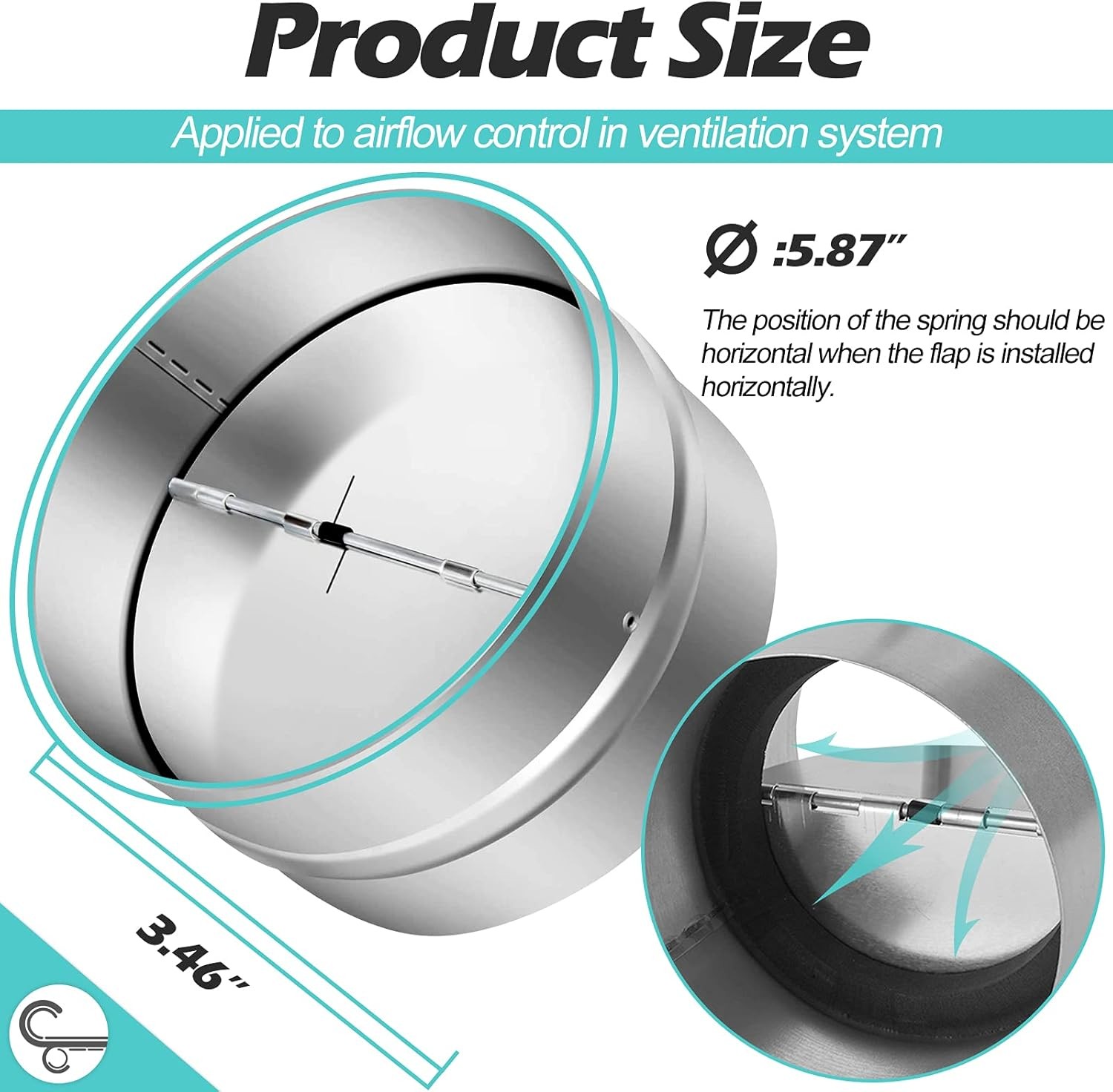 6 Inch Draft Blocker Backdraft Damper Duct Draft Stopper One-Way Airflow Ducting