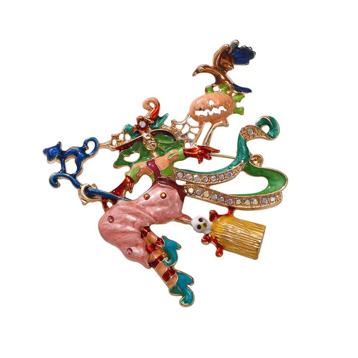 Rhinestone Witch Broom Brooch Pin for Women Unisex AB Crystal Red Green Pink ...