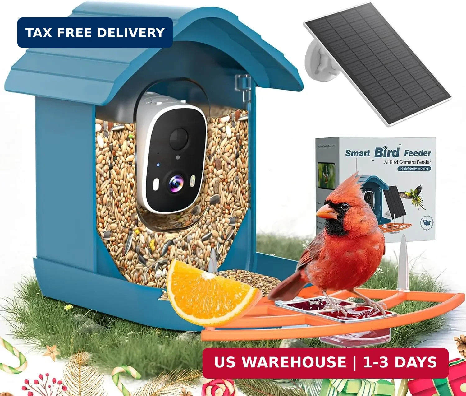 Smart Bird Feeder with Camera Solar Powered for Outdoors 2K FHD AI Recognition H
