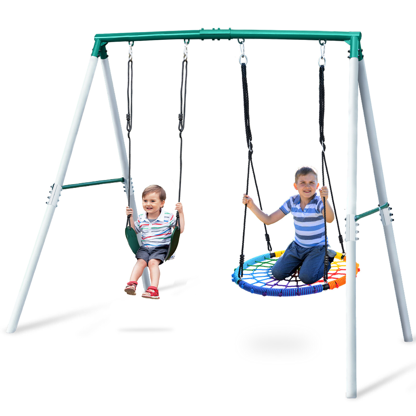 500lb Heavy Duty 7.5ft Tall Swing Set for Playground with 2 Swings Kids Swingset