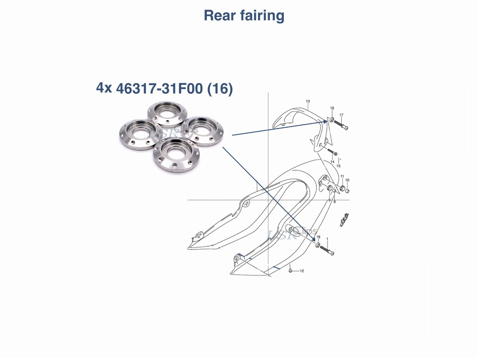 4x Suzuki Stainless grab rail rear fairing washers for hook bolts GSF bandit 600