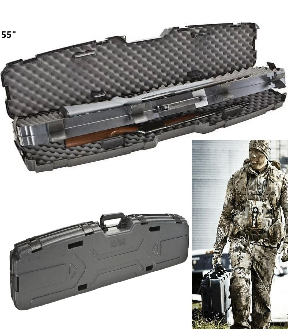 Double Rifle Hard Case High Density Foam Padded Fits 2 Long Guns Rifles 55 inch