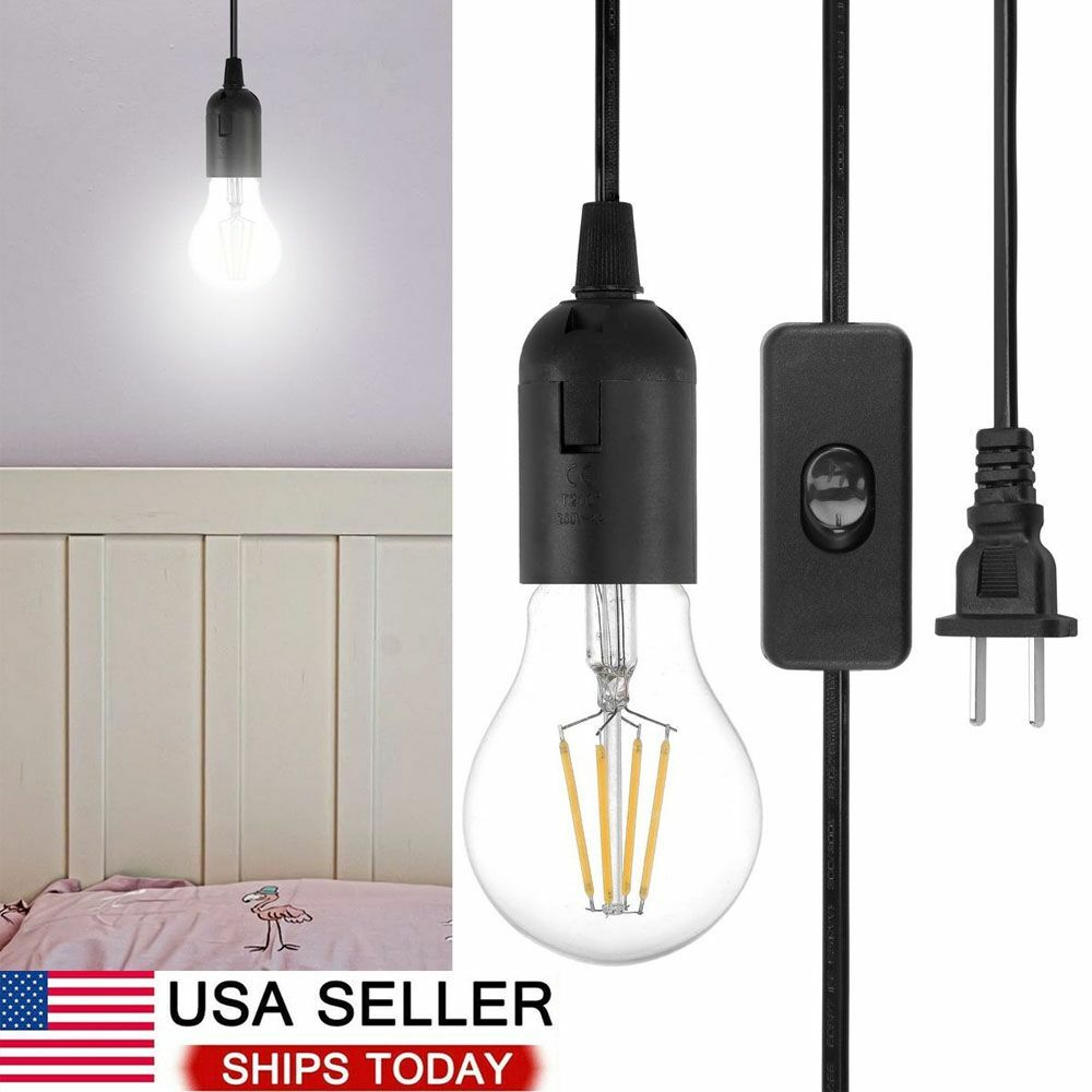 E26 E27 Light Bulb Socket to AC Wall Outlet Plug Adapter On/Off Switch 6 FT Cord