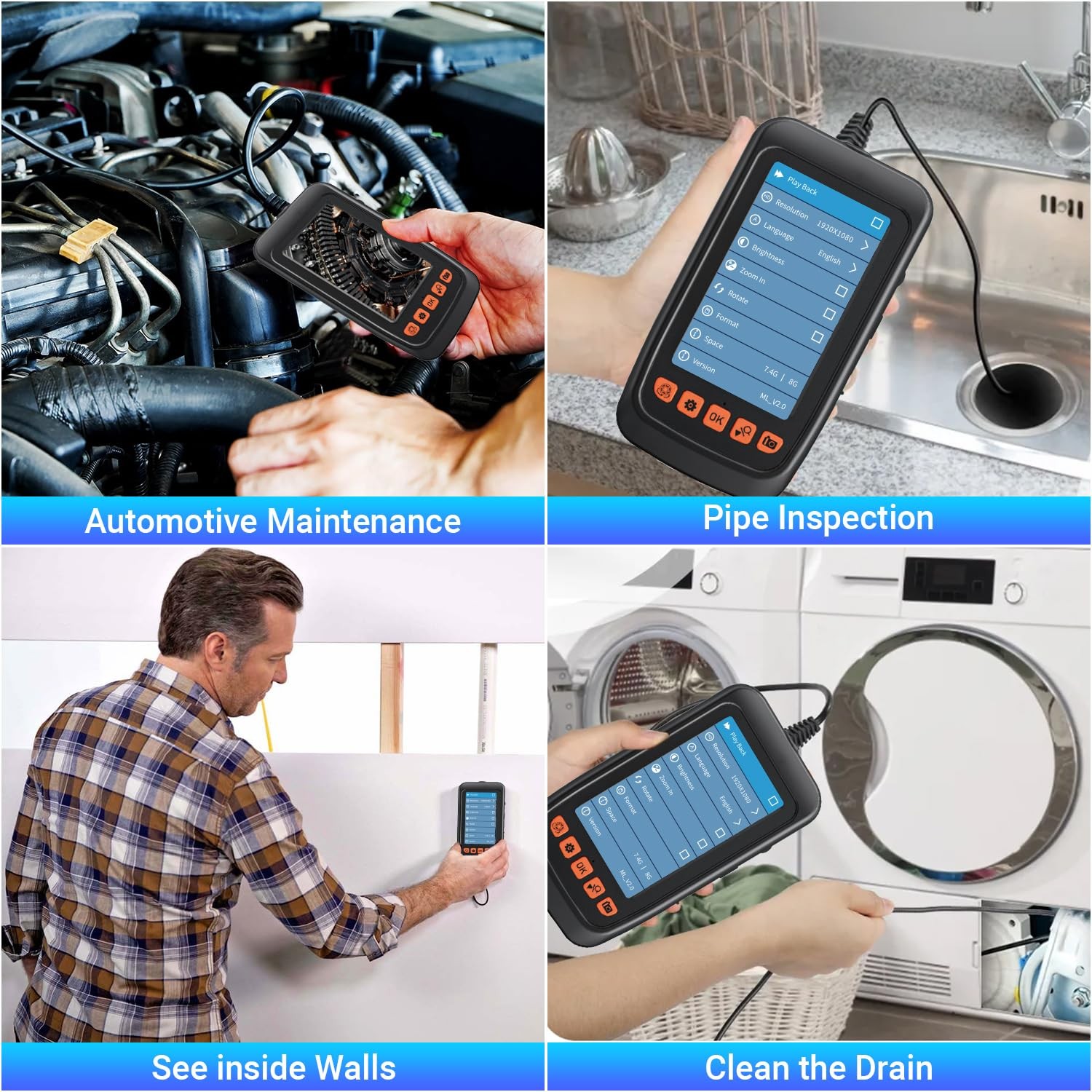 Endoscope Camera with Light, 4.3" IPS Screen Inspection Borescope Camera
