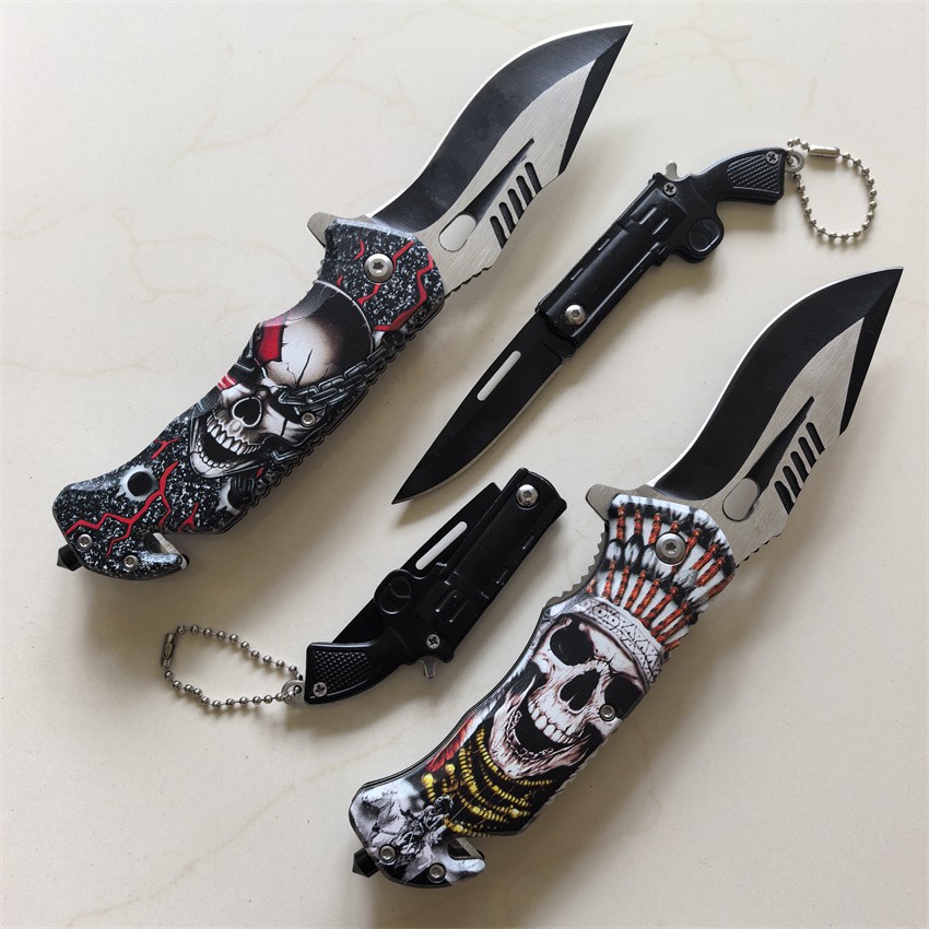 (4 Knives ) Skull Vein Indian Spring Assisted Folding Knife Small Pocket Knives
