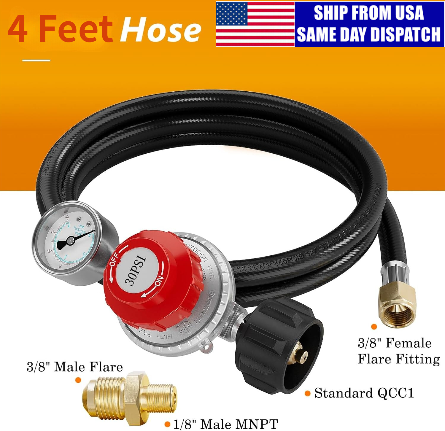 4ft Adjustable HighPressure Propane Regulator w Gauge Fits LP Gas Cooker Turkey