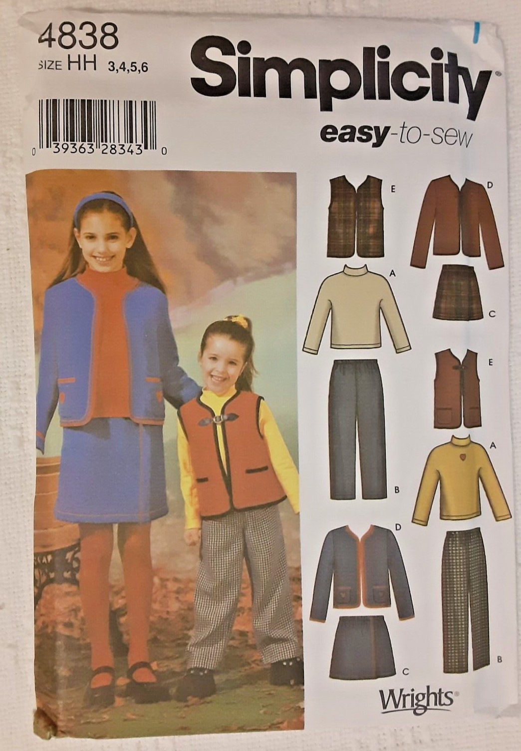 Simplicity Pattern 4838 Child Pants Skirt Jacket Vest Top Sewing Craft Project H