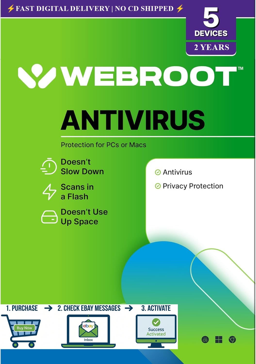 Webroot Antivirus 2026 | 2 Years 5 Devices | Instant Email Code (no CD)🔥