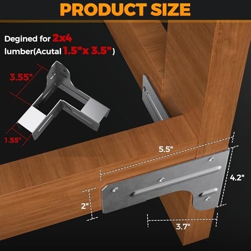 Workbench & Shelving Hardware Kit - Galvanized Steel Corner Brackets, 8 Pcs + 10