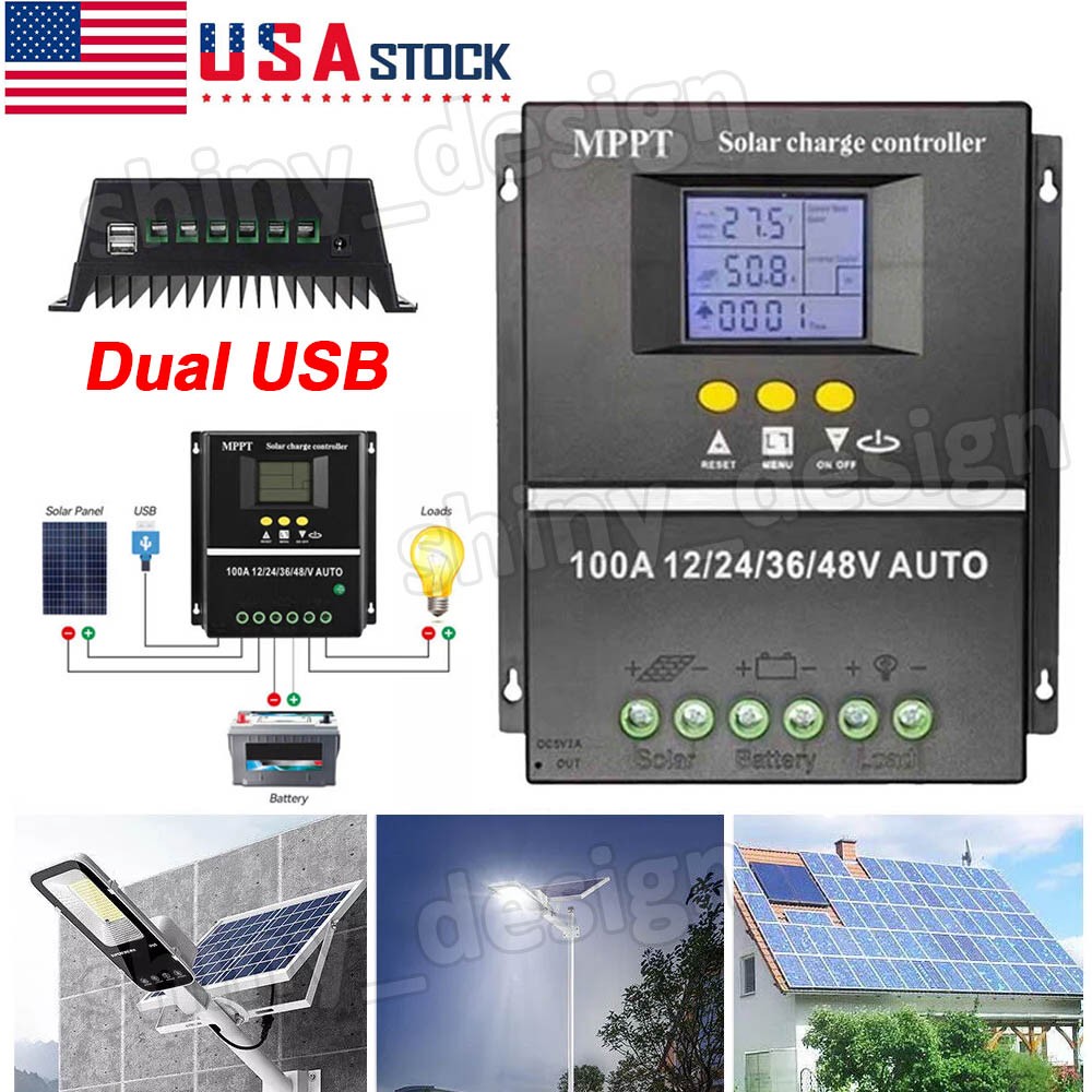 4000W MPPT Solar Charge Controller 100A/12V 24V 36V 48V USB Battery PV Regulator