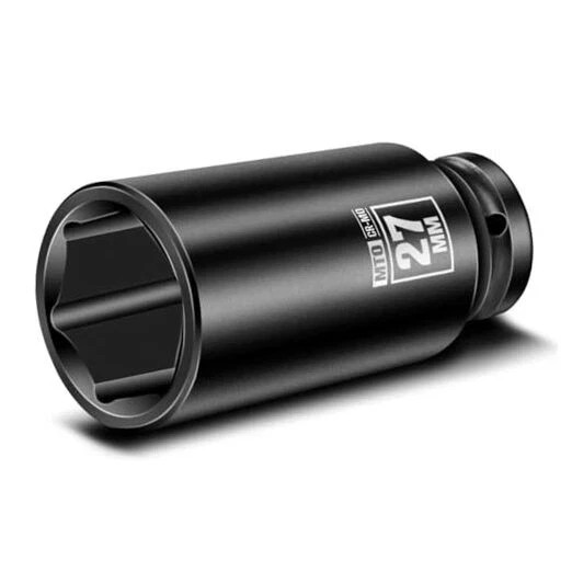 1/2" Drive 27mm Impact Socket, 6 Pt. Metric Socket, CR-MO Steel & 27 mm Deep