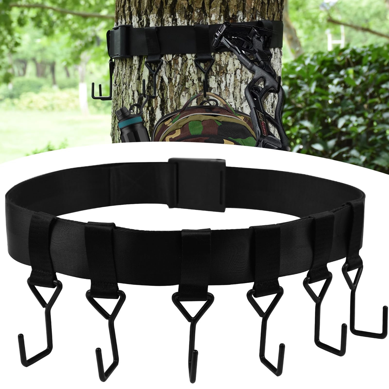 Tree Stand Hanger Gear Strap Heavy Duty Metal 6 Hooks Hunting Camping Archery St