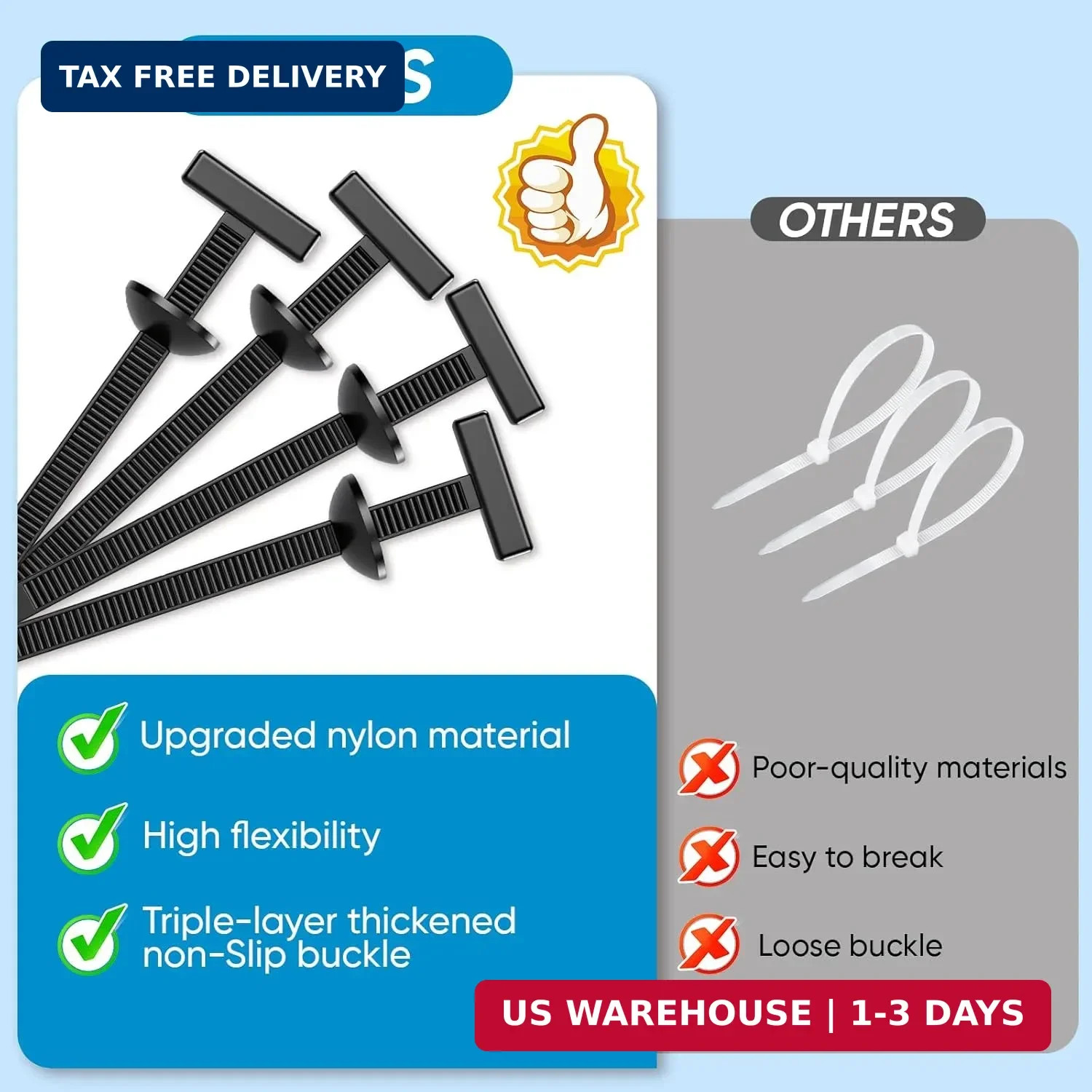 TEAWOO 200 Pcs Nylon Universal Cable Tie Buckles, High-Strength Self-Locking Zip