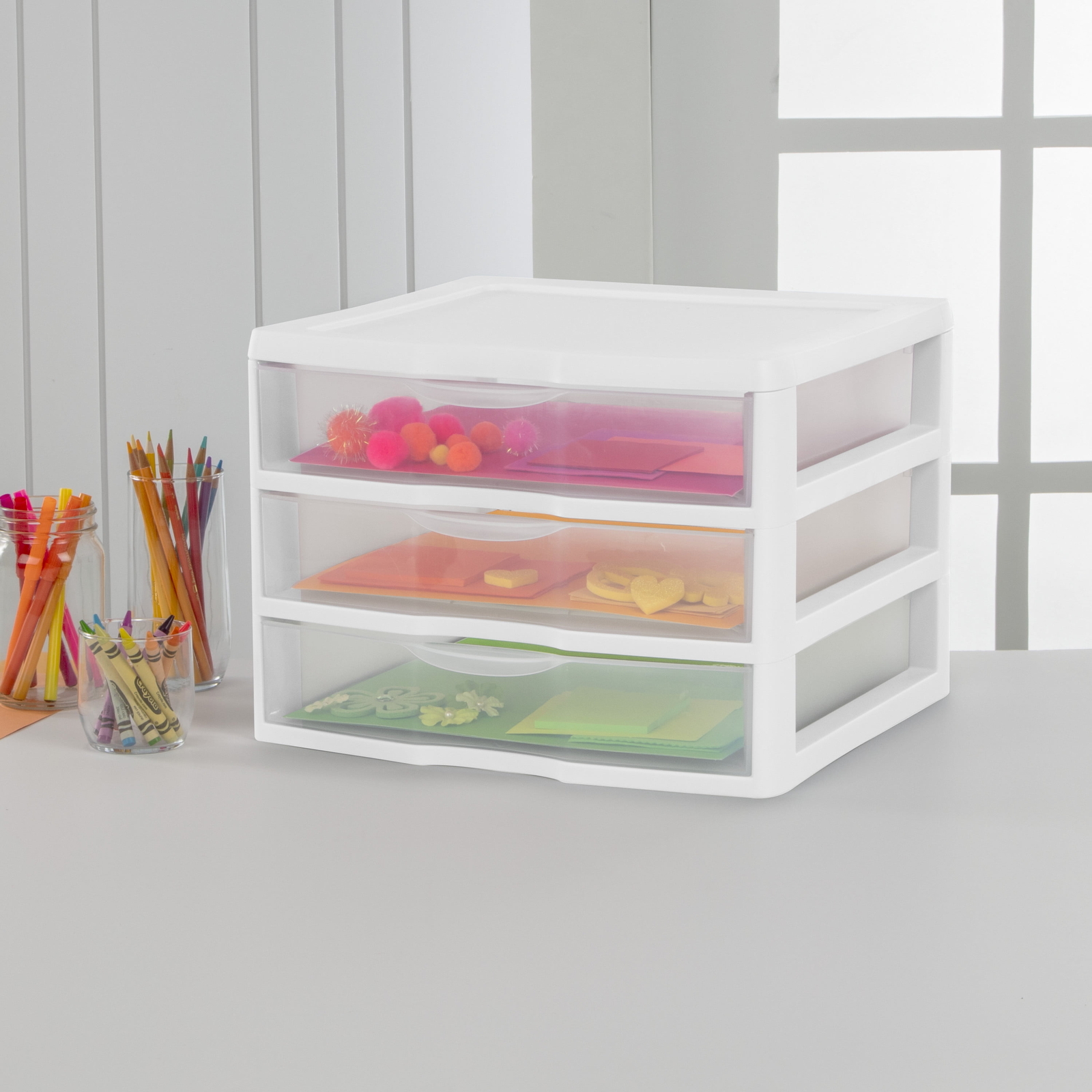 3-Drawer Wide Plastic Storage Unit, White
