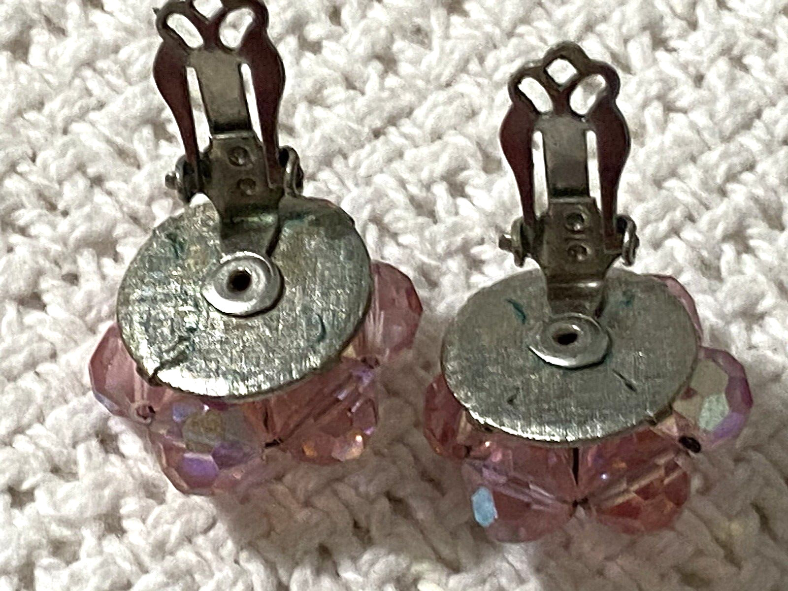 Vintage Pink Aurora Borealis Bead Cluster Earrings