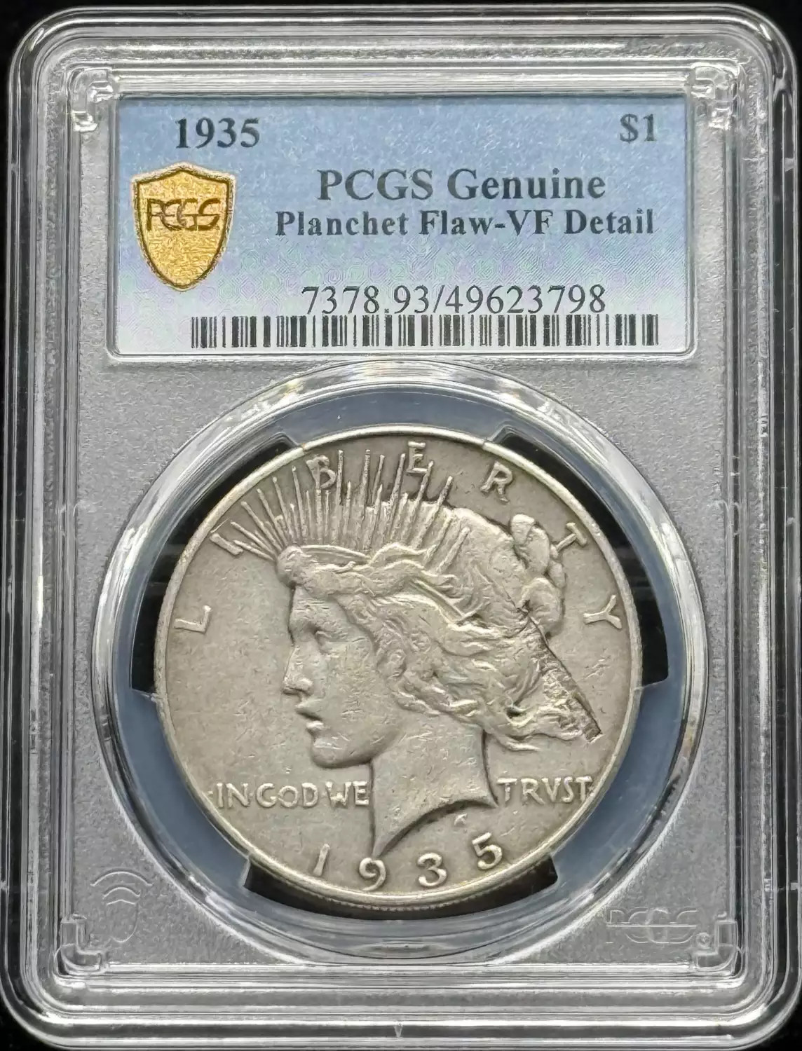 1935 Peace Silver Dollar PCGS VF Details, Planchet Flaw