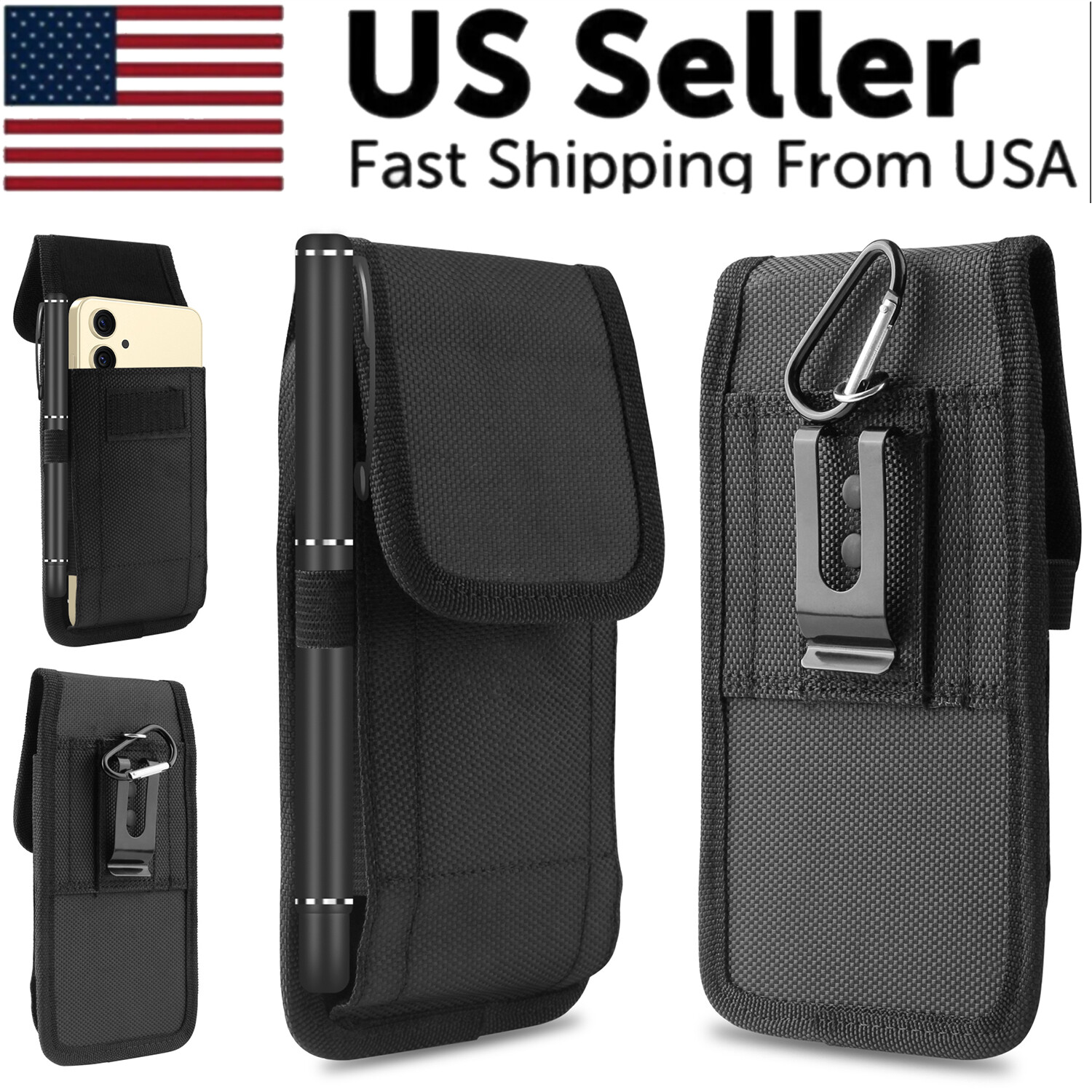 Stylish Wallet Case with Belt Clips - Vertical Holster Pouch for All Smartphones