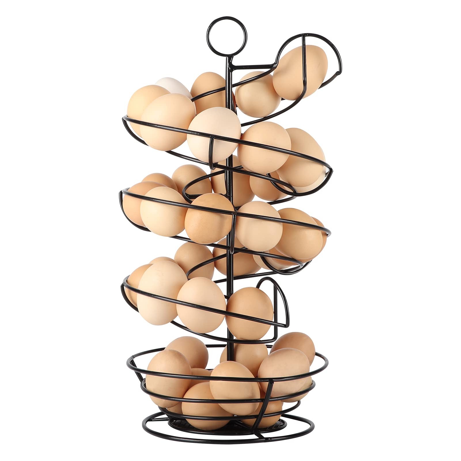 Spiral Design Egg Dispenser Rack Holder with Storage Basket Metal Egg Skelter