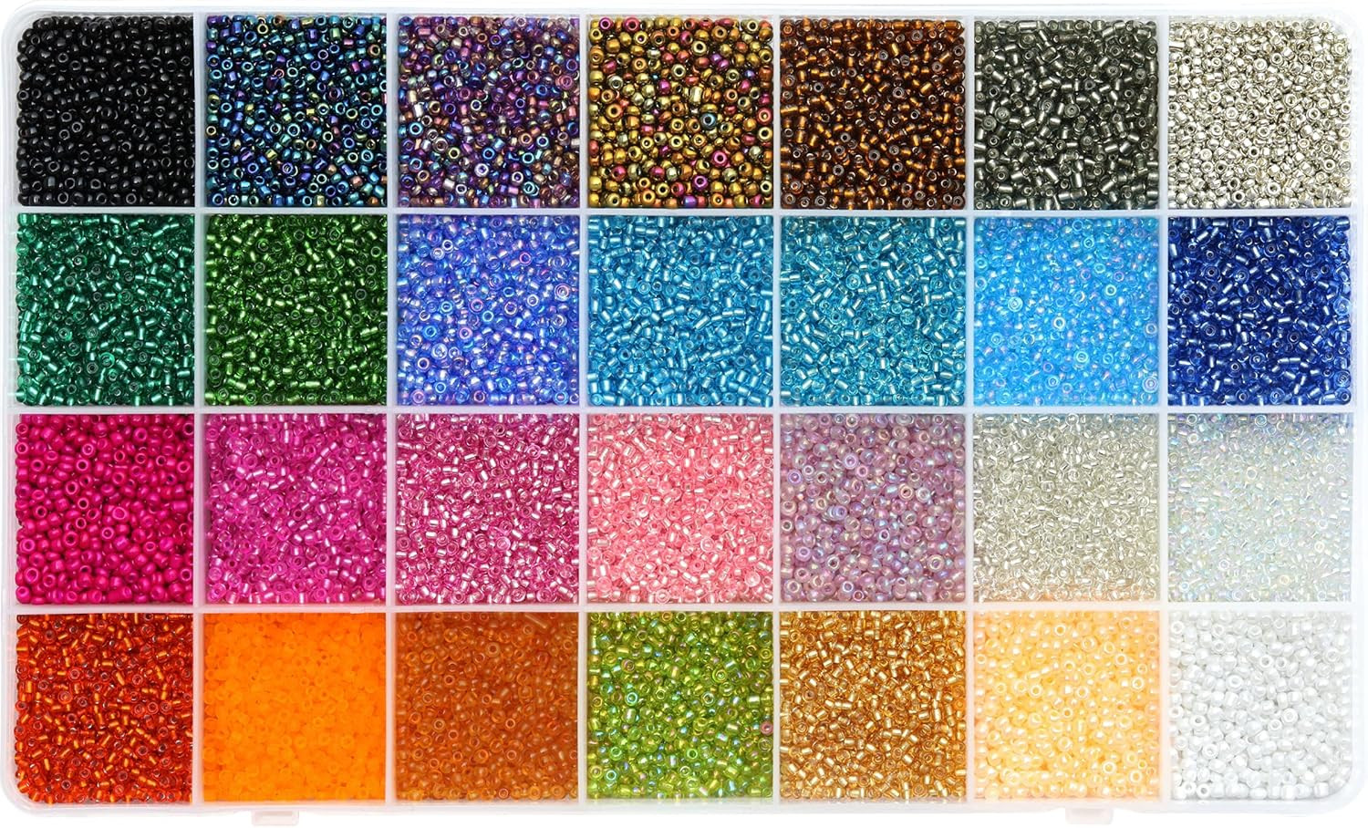 24000Pcs 2Mm Glass Seed Beads Kit,& 28 Colors Small Beads Kit for Girls, Women