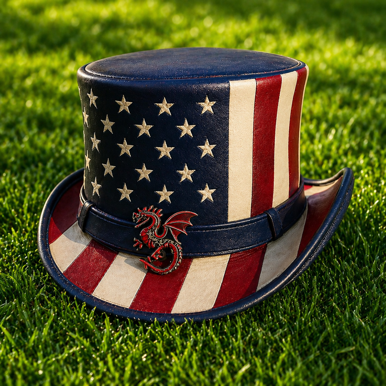 Top Hat Leather Hat | USA Flag Patriotic | Uncle Sam Style Hat Independence Day