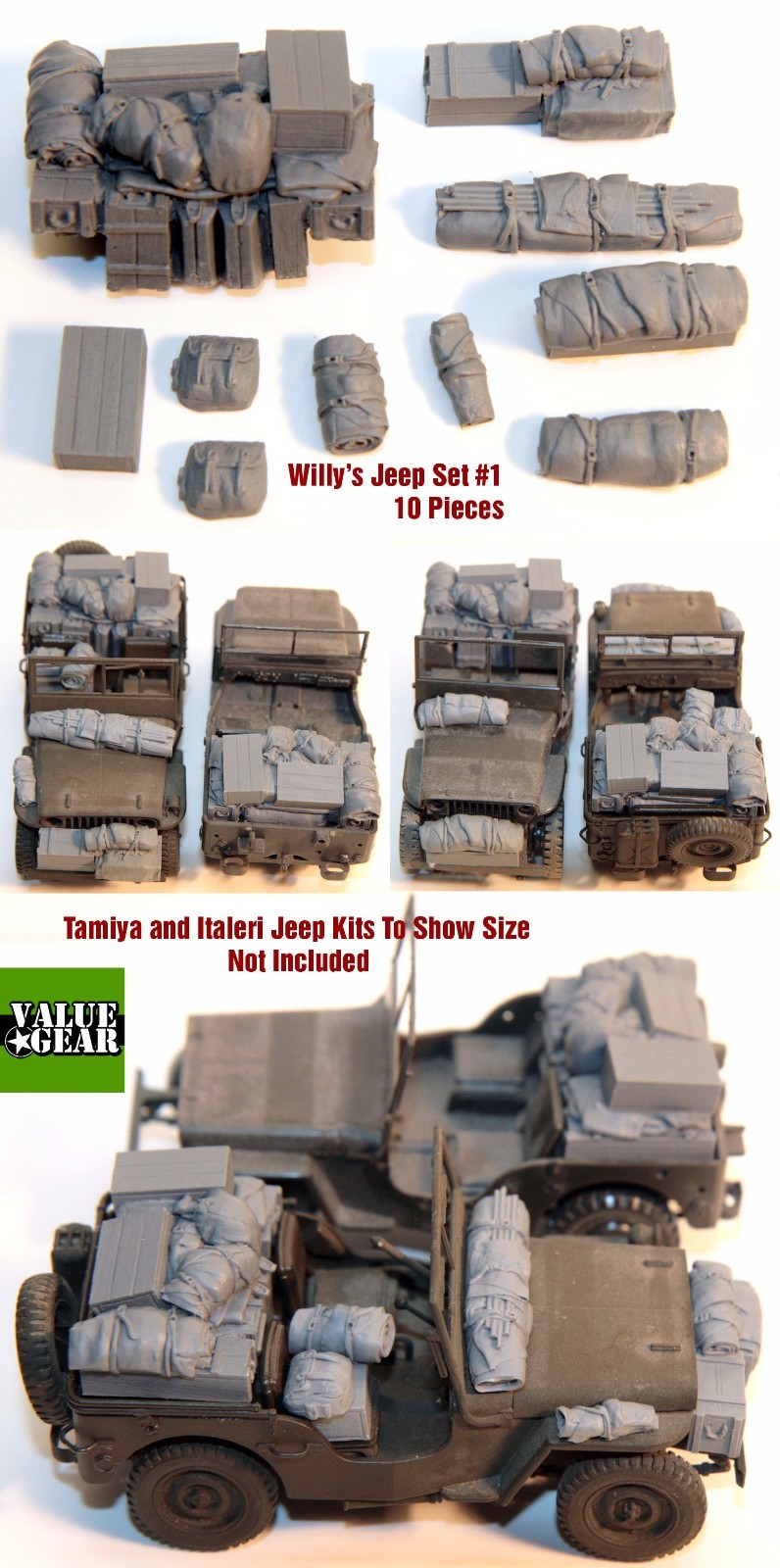 1/35 Scale Willys Jeep Set #1 - 10 Pieces - Resin Stowage ValueGear