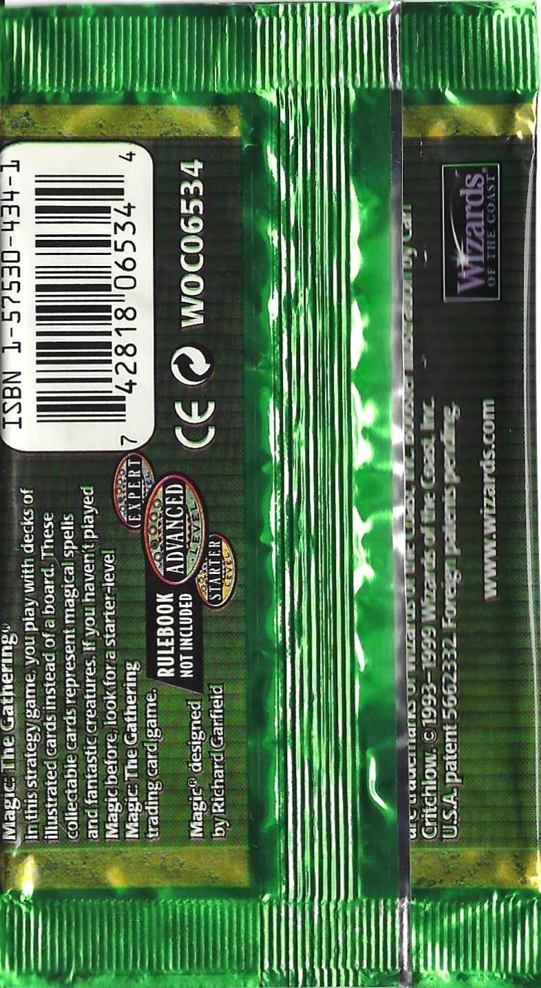 MTG: 6TH EDITION empty Booster Pack wrapper; edge tears, NO CARDS, 1999