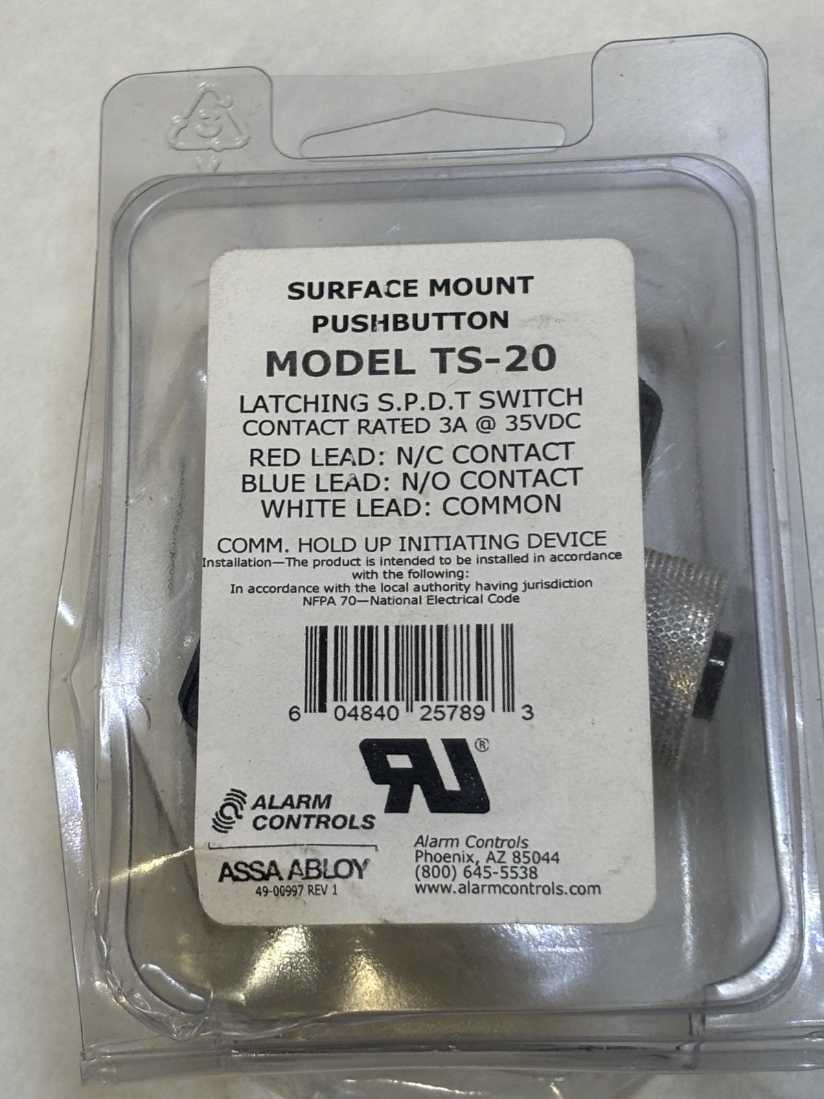 Alarm Controls Assa Abloy Surface Mount Box Latch SPDT 10C Wired Device TS-20