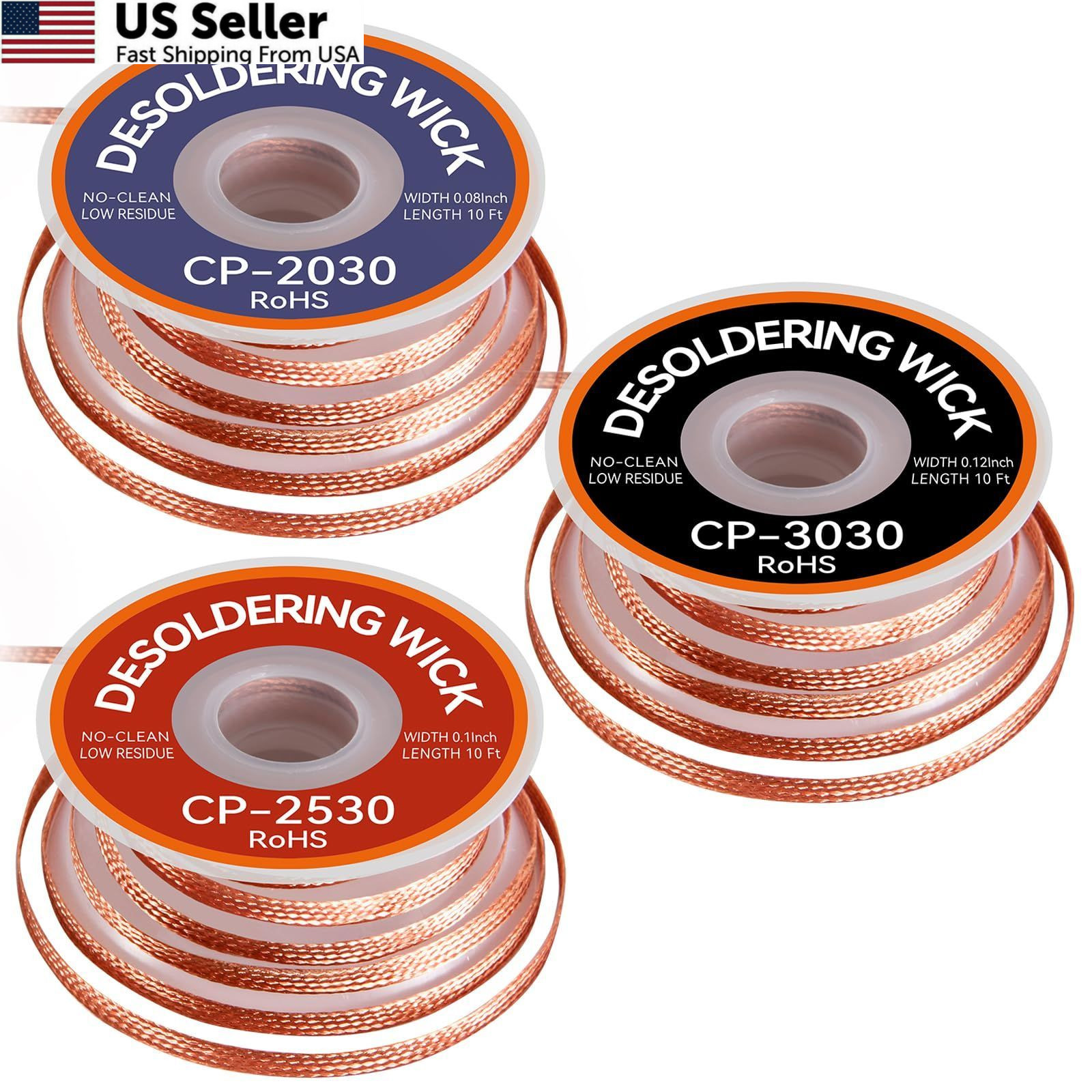 JoTownCand 3PCS Premium Desoldering Wick - 3 Sizes Solder Braid (0.08",...