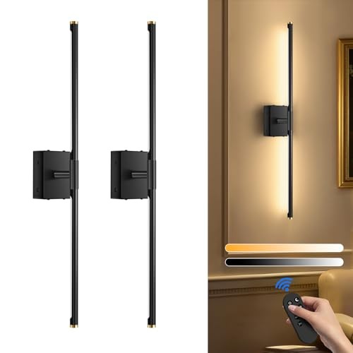 Wall Sconces Set of 2 Battery Operated, Wireless USB 8000mAh 2Pack-Black