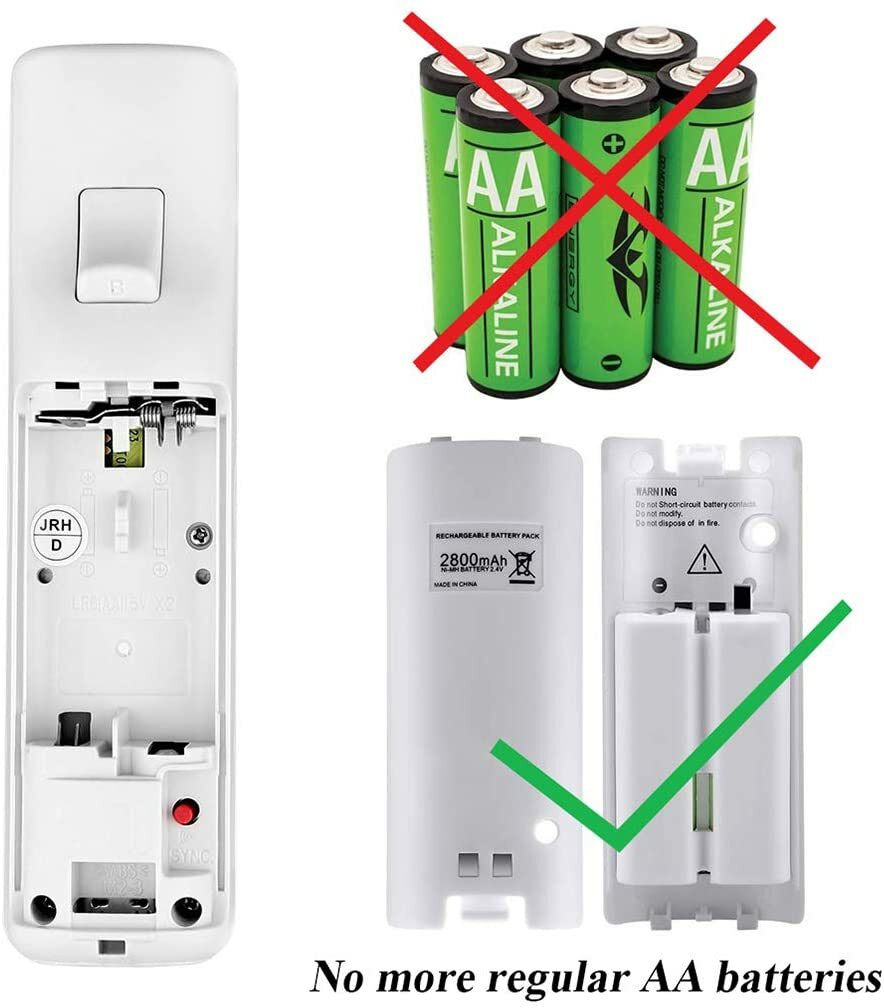 4 Pack 2800mAh Rechargeable Batteries for Wii/Wii U Remote Controller (White)