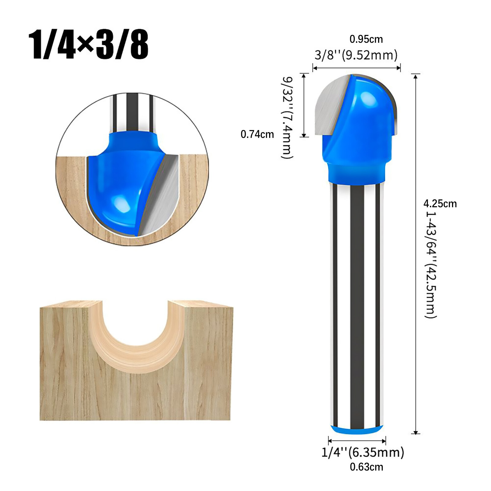 4Pcs/Set 1/4 inch Shank Solid Carbide Round Nose Router Bit Replacement