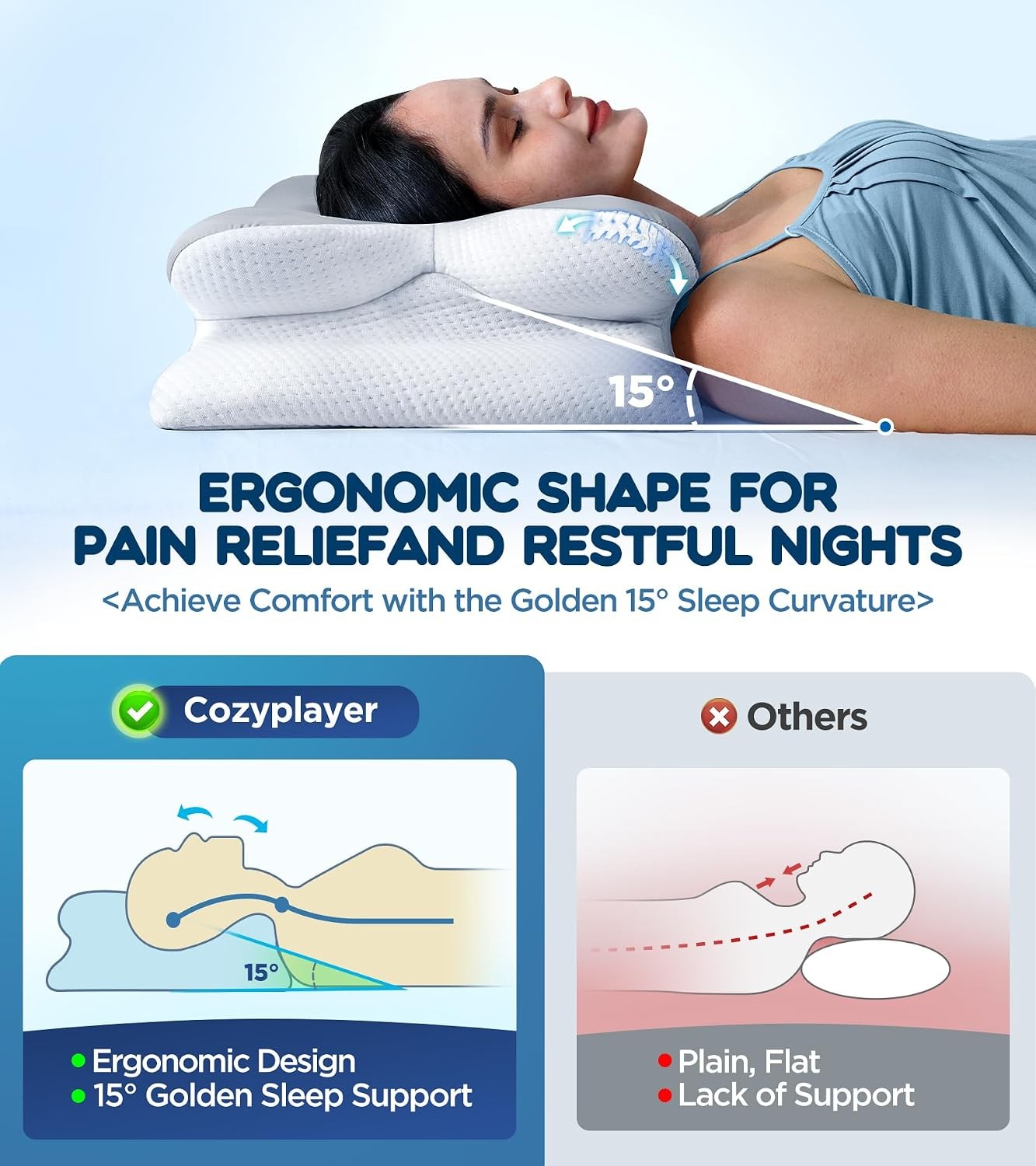 Ergonomic Cervical Neck Cooling Pain Relief Pillow for Sleeping Support