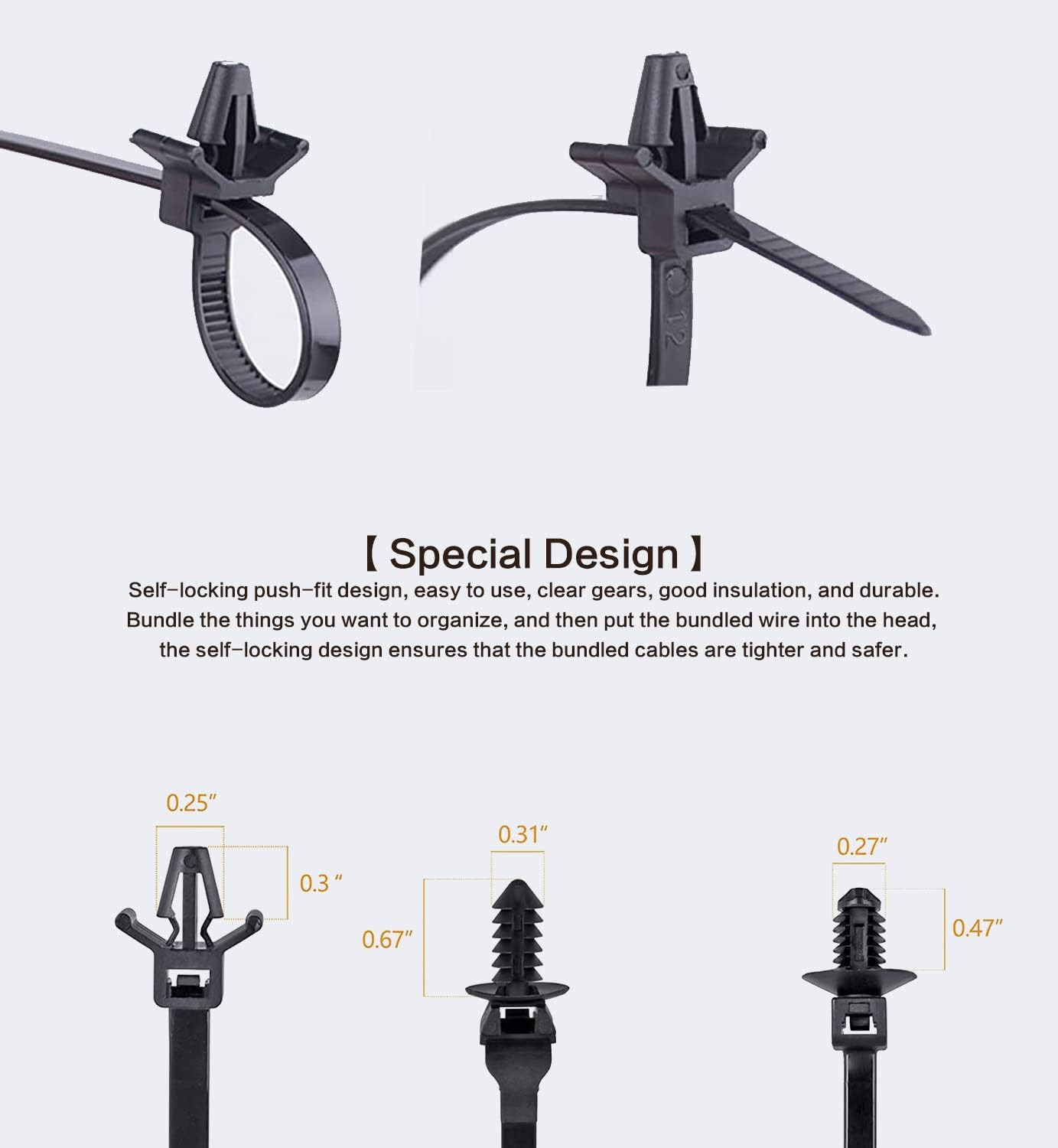 120 Packs Car Mount Wire Tie, Nylon Push Mount Cable Zip Tie Strap Self-Locking