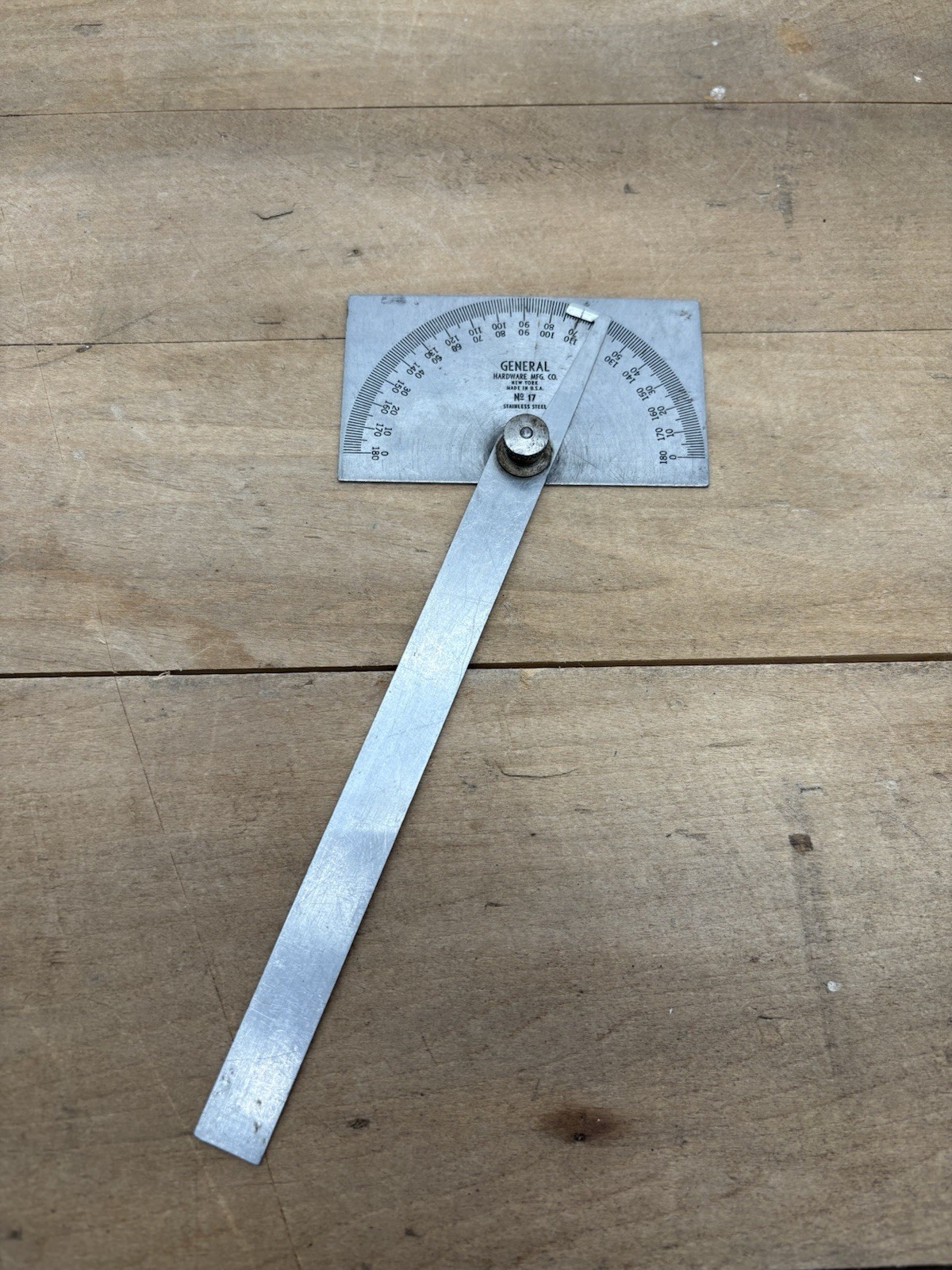 Vintage GENERAL Hardware Co. NO 17 STAINLESS PROTRACTOR USA Made