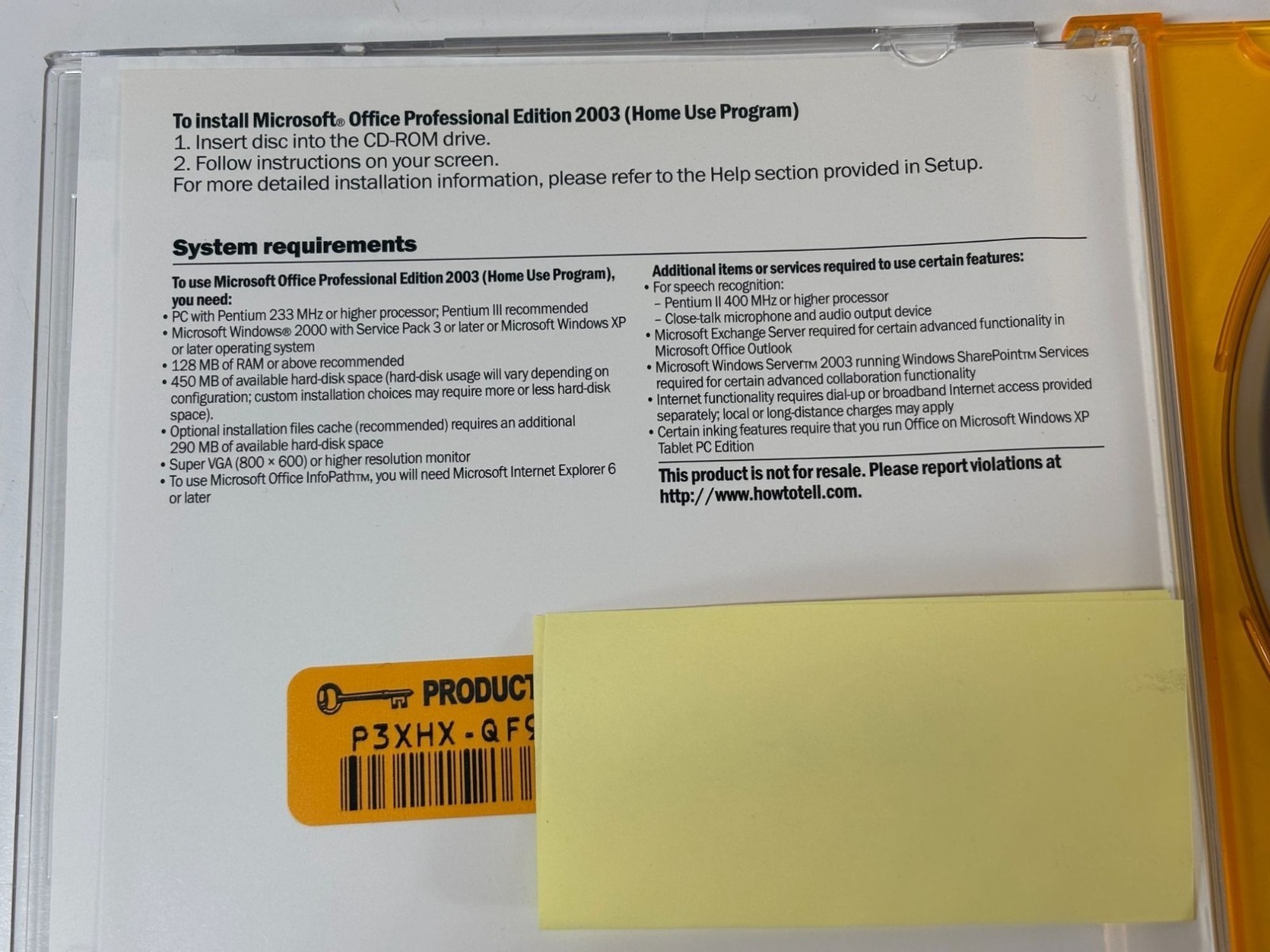Microsoft Office Professional Edition 2003 Home Use Program CD With Keycode