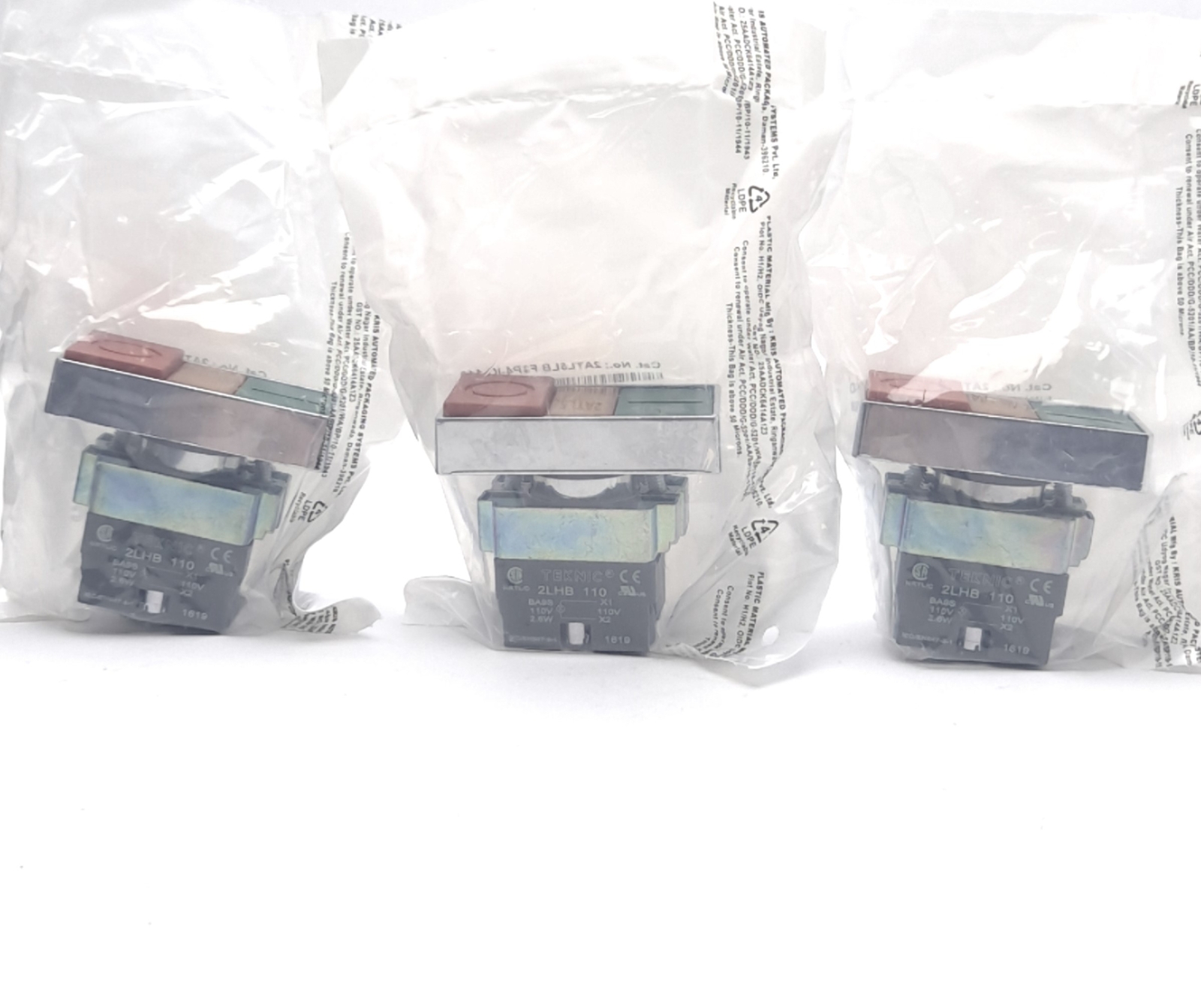 Lot of 3 Altech 2ATL5LB F3P4-IO-110 Twin Push Button Switch 110VDC/AC 15mA