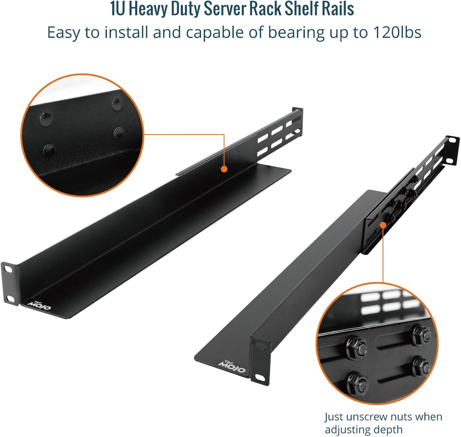 1U Universal Rack Mount Rails,4-Post Server Rack Shelf Rail with 20.9"-32" Adjus