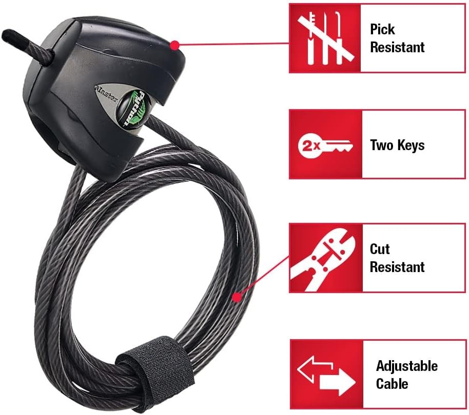 Master Lock Black Python Steel Cable Lock with Keys, Heavy Duty Anti-Theft Trail