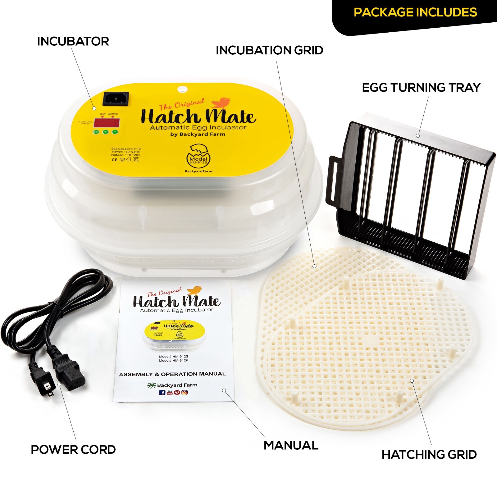 HatchMate™ Automatic Egg Incubator w/ Humidity For 9-12 Eggs Hatch Chicken Quail