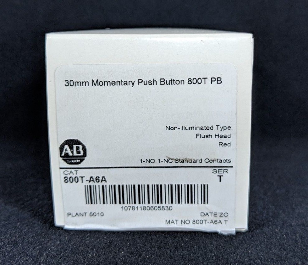 ALLEN BRADLEY 800T-A6A 30.5mm Type 4/13 Mom. Contact PB, Non-Illum., Red, Flush