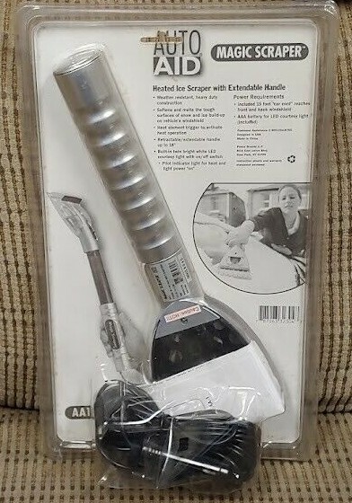 Auto Aid Heated Ice Scraper Magic Retractable Extendable Handle To 18'' NEW !!