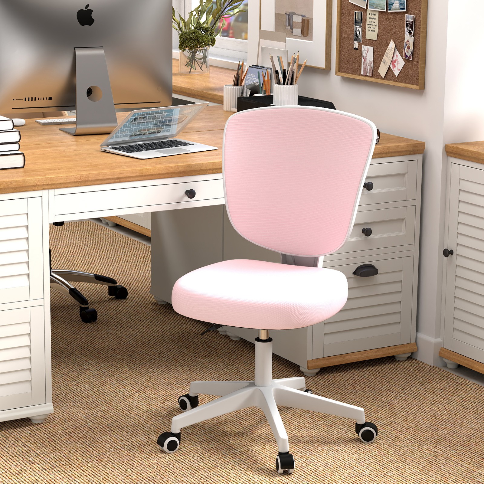 Gray/Pink Adjustable Height Kids Study Computer Chair Ergonomic with Wheels