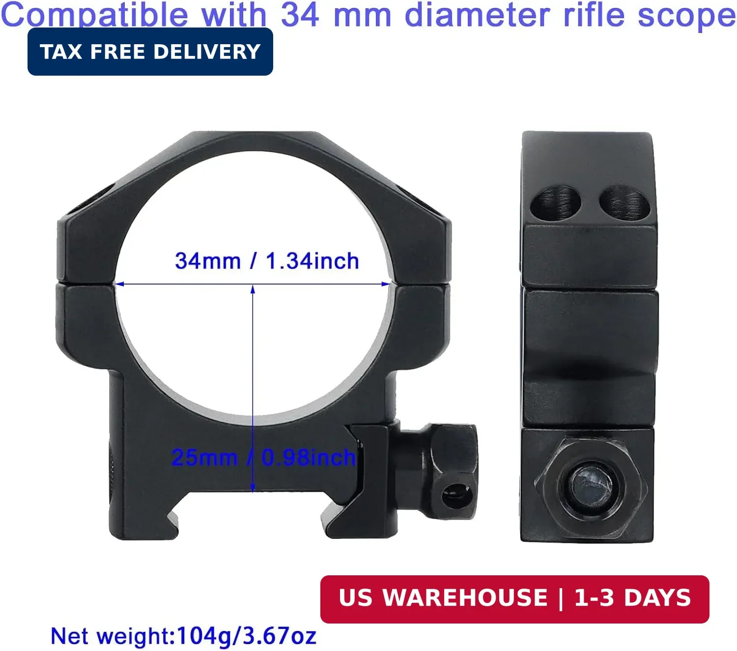 34mm Scope Rings Compatible with 34 mm Diameter Rifle Scope