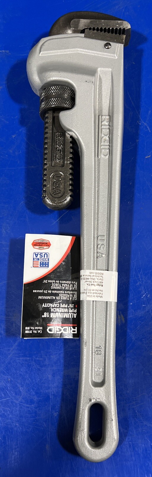 Ridgid 18” Aluminum Pipe Wrench 2-1/2” Pipe Capacity 31100 818 USA NEW