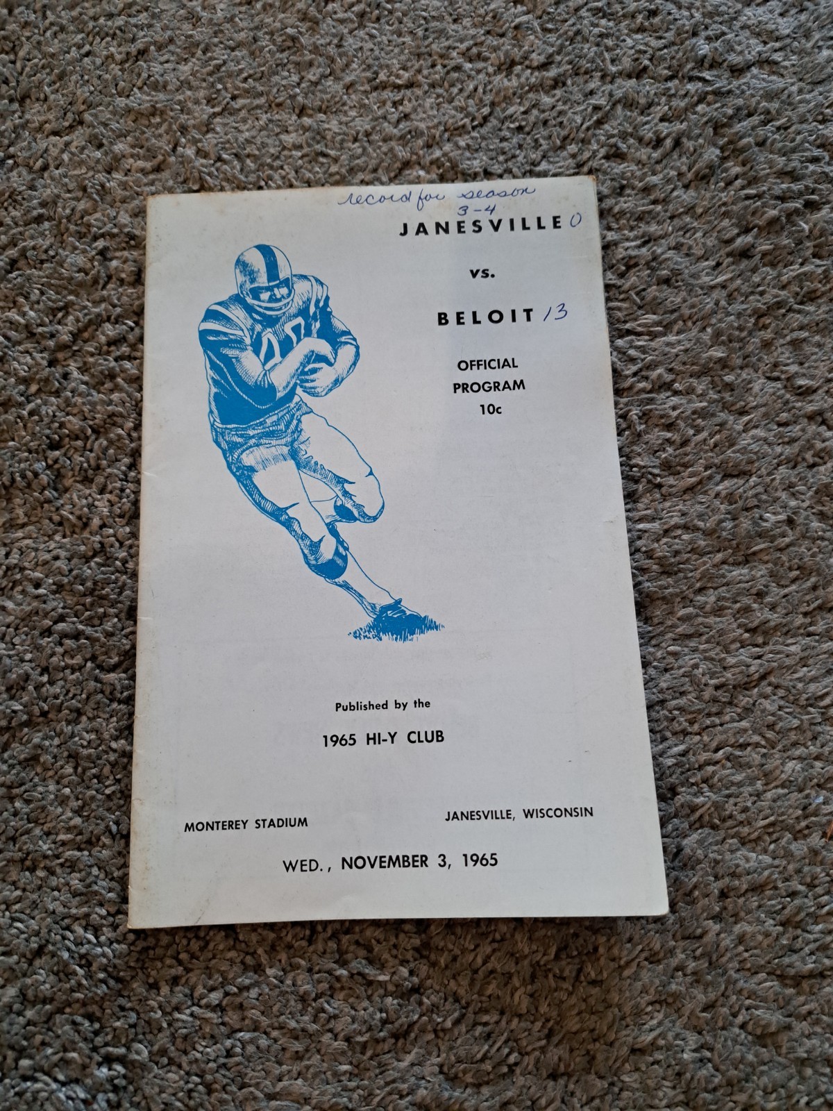 November 3 1965 Janesville vs Beloit High School Football Program Wisconsin