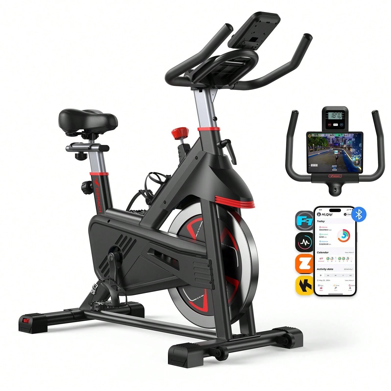 MERACH Exercise Bike S38B1 350lbs Capacity Quiet Belt Drive Stationary Bike APP