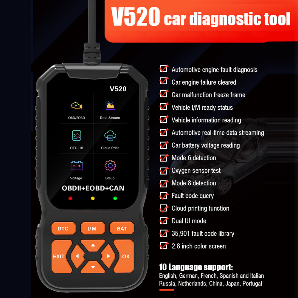 V520 OBD2 Scanner Professional Auto Engine System Automotive Car Diagnostic Tool